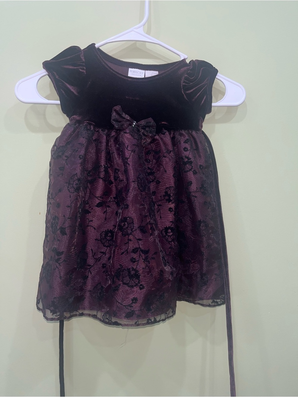 Vintage Girls Size 12 Months Purple Velvet Flower Dress Y2K